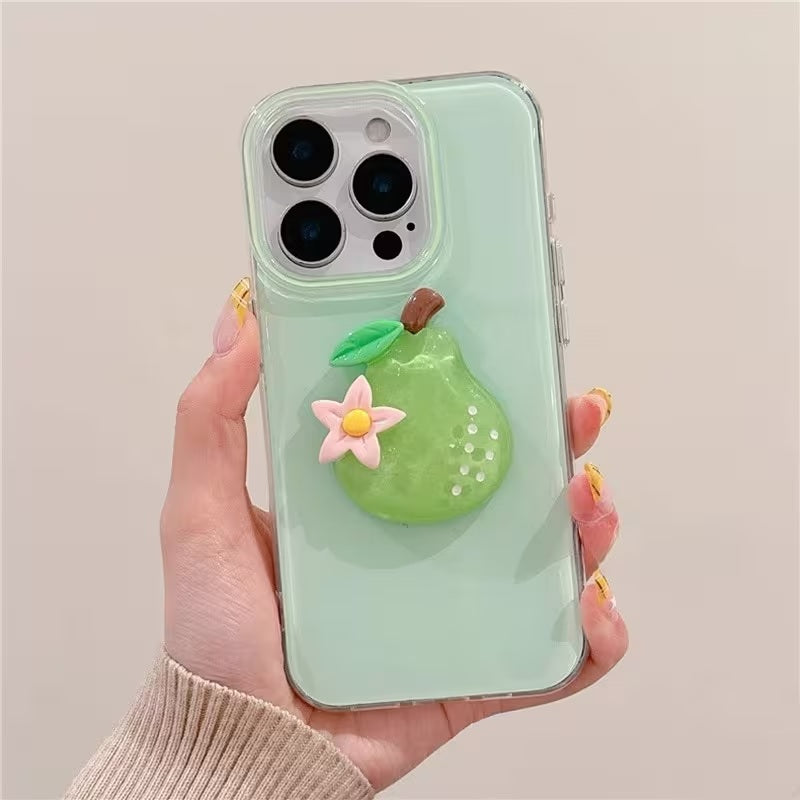 3D Pear Avocado Clear Aesthetic Clay Art with Flower Accent (Matcha Cream & Orchard Green)