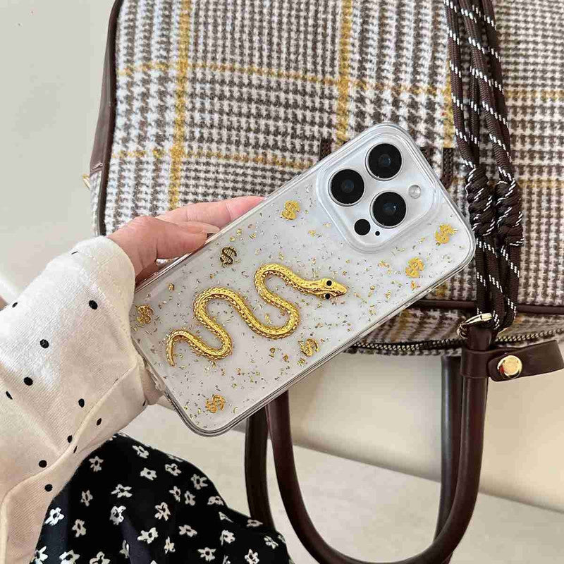 3D Luxury Snake Dollar Resin Translucent Cute Hard Epoxy Shimmer Art Sparkle Princess Phone Case