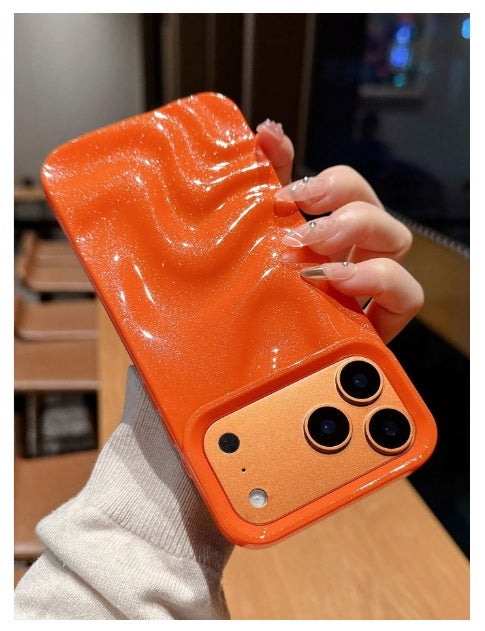 Orange Glitter Swirl Hot Minimalist Faux Wave Wrinkle Cute Design Aesthetic Glossy Case