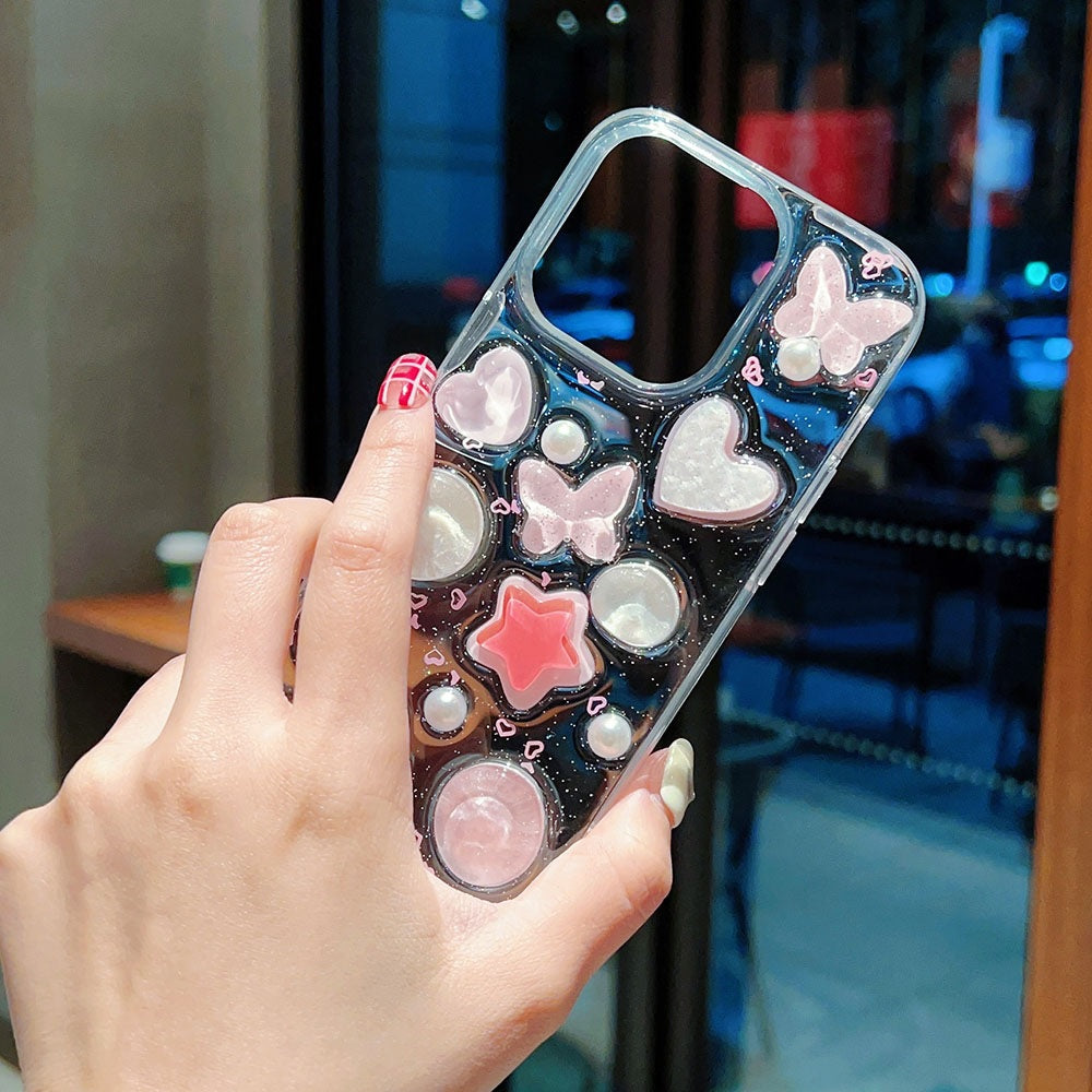 Luxury Translucent Butterfly Love Heart Resin Phone Case
