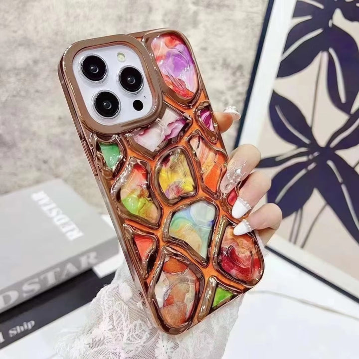 Luxury Stylish 3D Stone Texture Diamond Cut Gold Electroplating cases