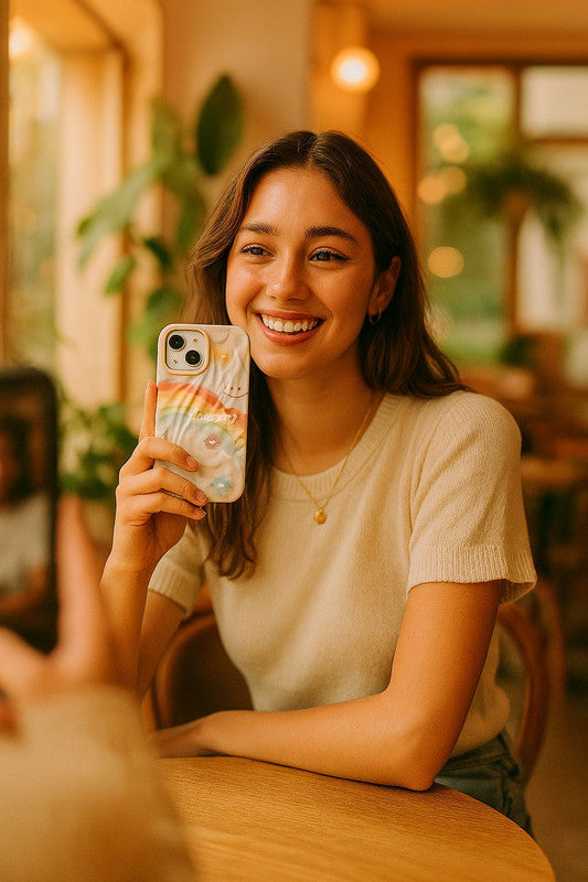 3D Rainbow Wonderful Day Smile Cloud Wrinkle Texture Trendy Retro Cute Happy Vibes VIBGYOR Artistic Cool Design Aesthetic Case