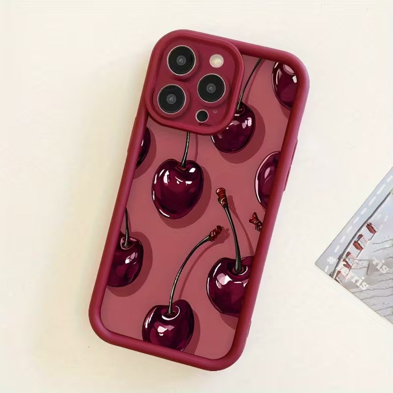3D Hot Wild Red Cherry Wine Fruit Berry Cute Design Silicone Aesthetic Print Case