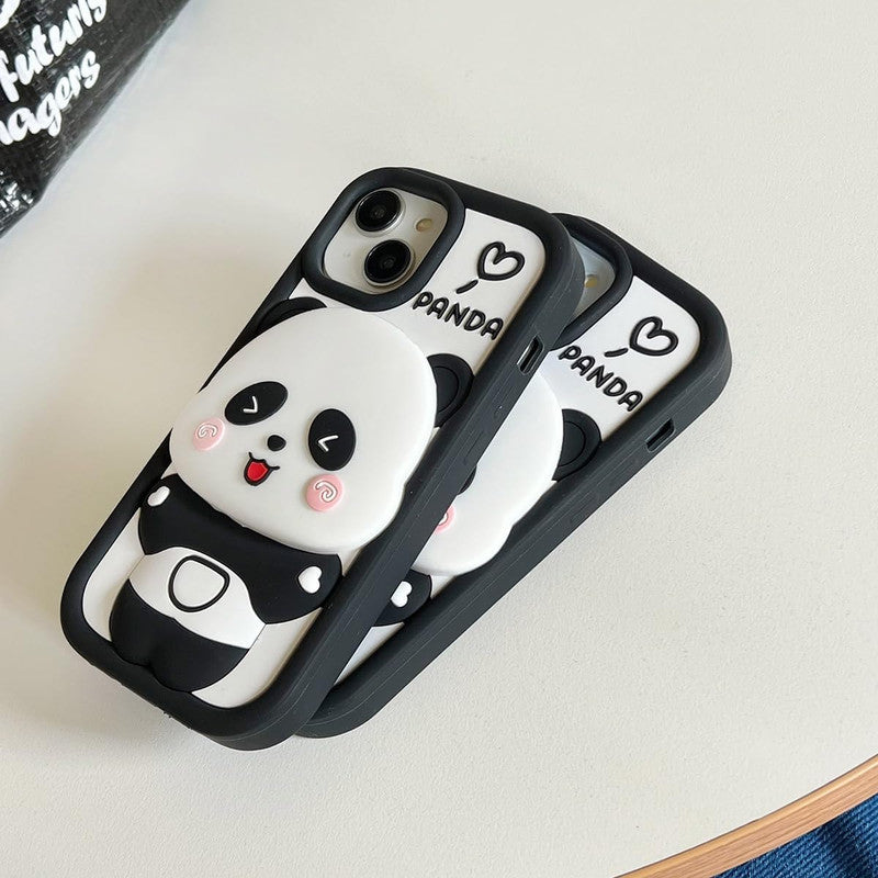 3D Panda Makeup Mirror Cartoon Cute Bear Love with Phone Stand Holder