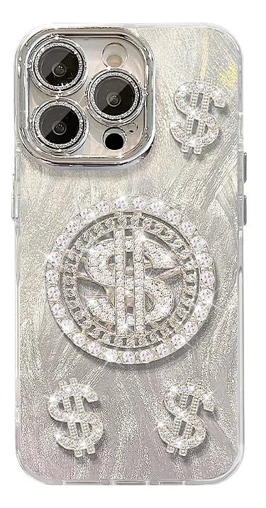 3D Dollar Rotation Spinner Lens Glitter Diamond Silver Dream Casino Money Game Play Case