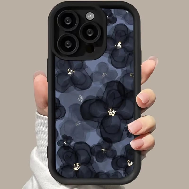 3D Floral Sparkling Hot Flower Black Cute Design Aesthetic Print Cover