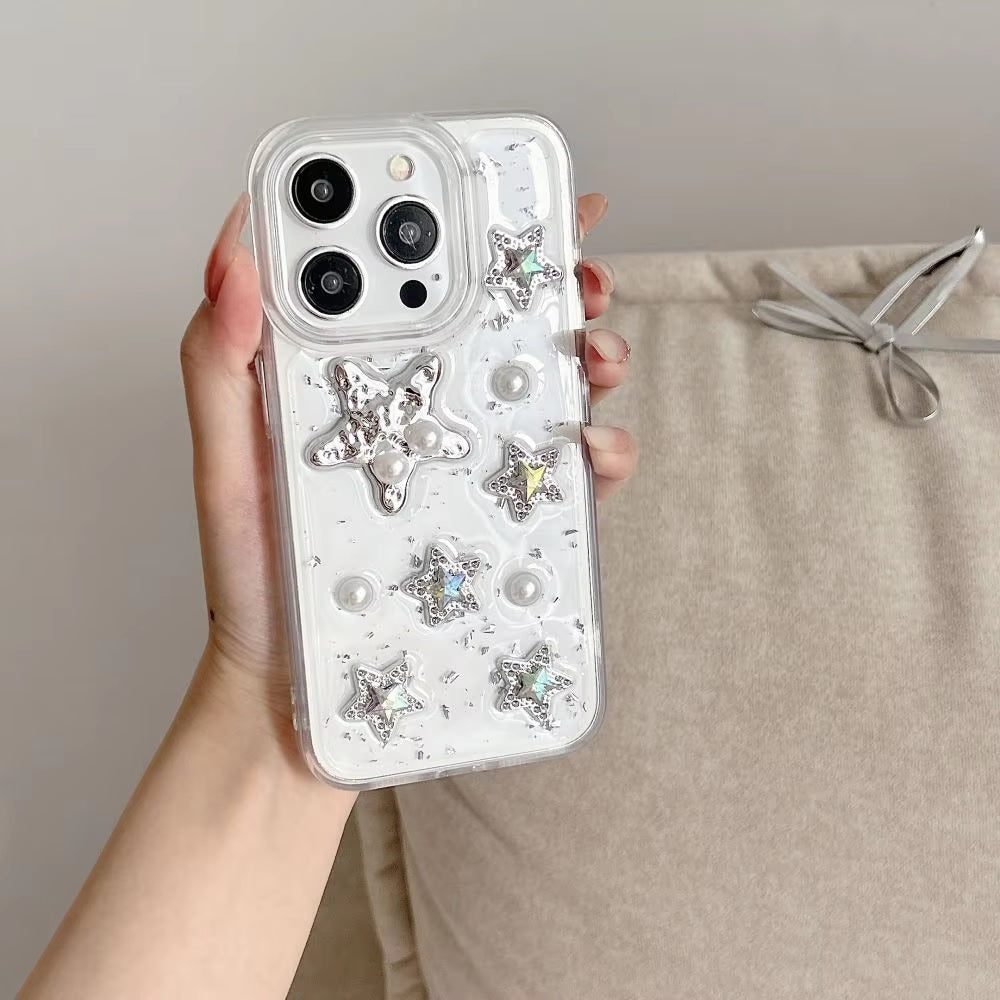 Luxury Translucent Star Fish Pearl Love Resin Phone Case