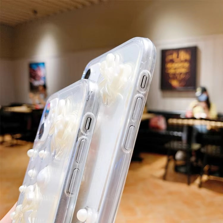 Luxury Translucent Sea Shell Pearl Bow Resin Phone Case