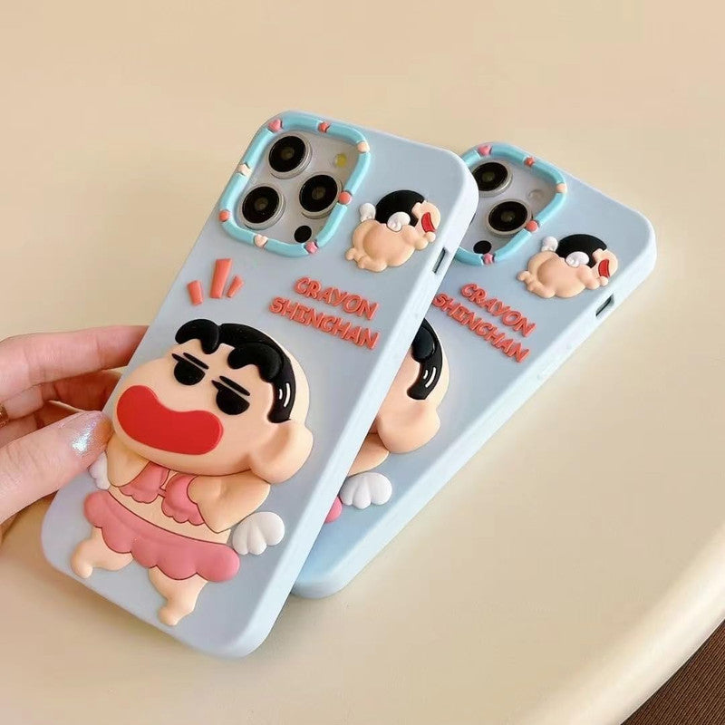 3D Cute Cartoon Crayon Shin-Chan Japanese Anime Cool Pop Phone Holder Kawaii Case