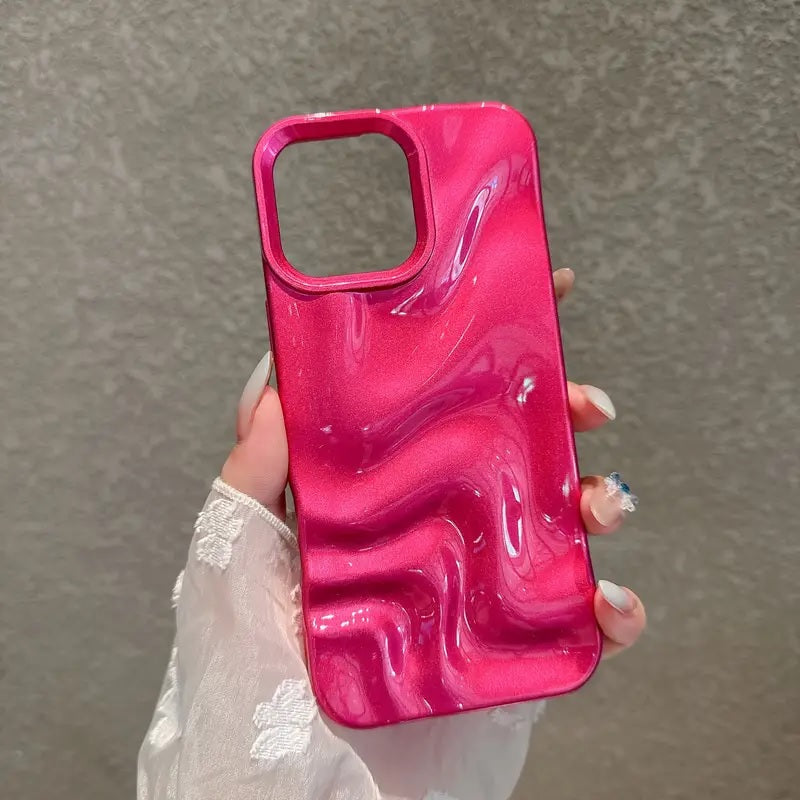 Metallic Pink Swirl Hot 3D Minimalist Faux Wave Wrinkle Cute Design Aesthetic Cover for Girls