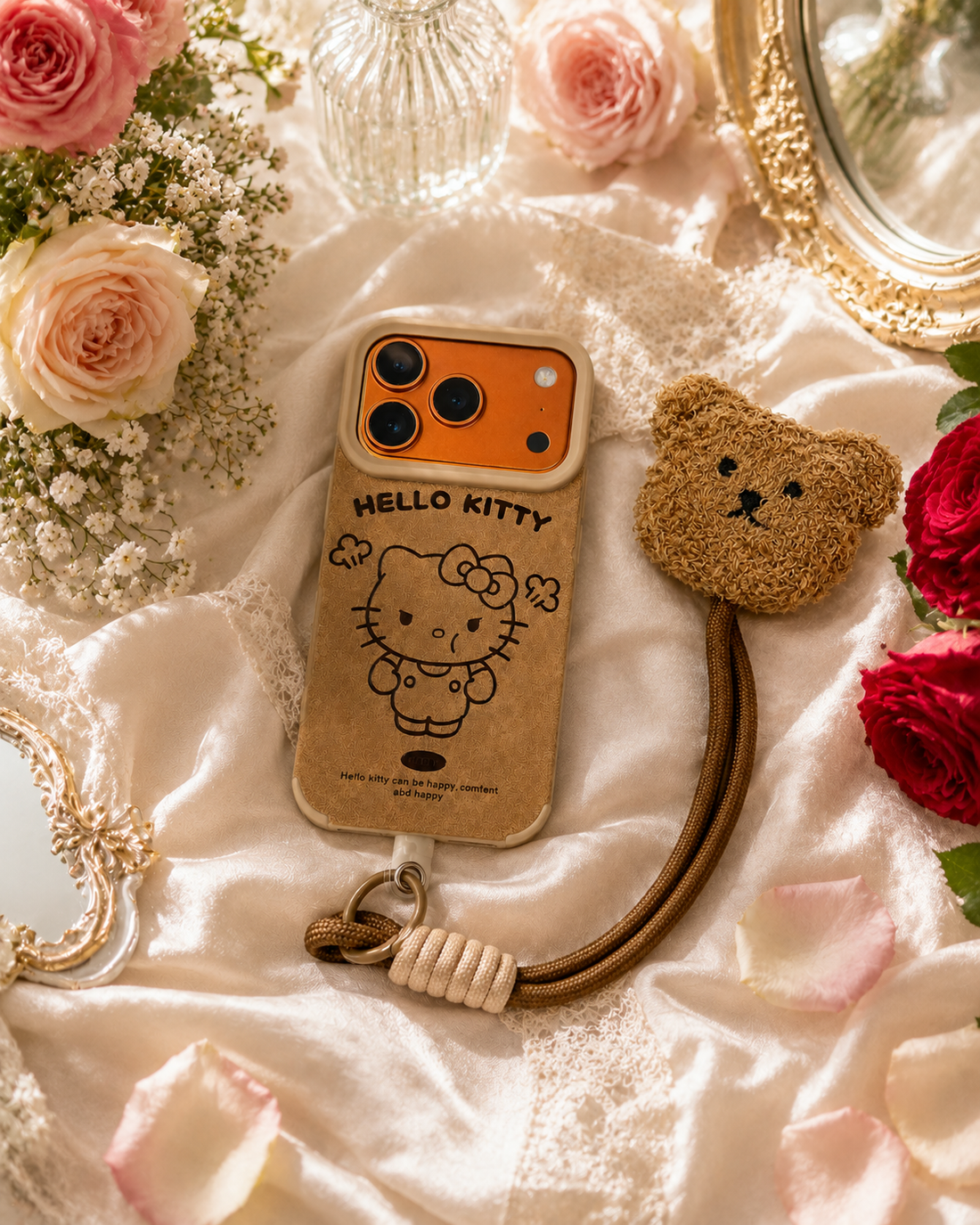 Cartoon Doll Teddy Bear Phone Case Lanyard Kitty Brown With Charm Lanyard Teddy Push Wrist Strap Case
