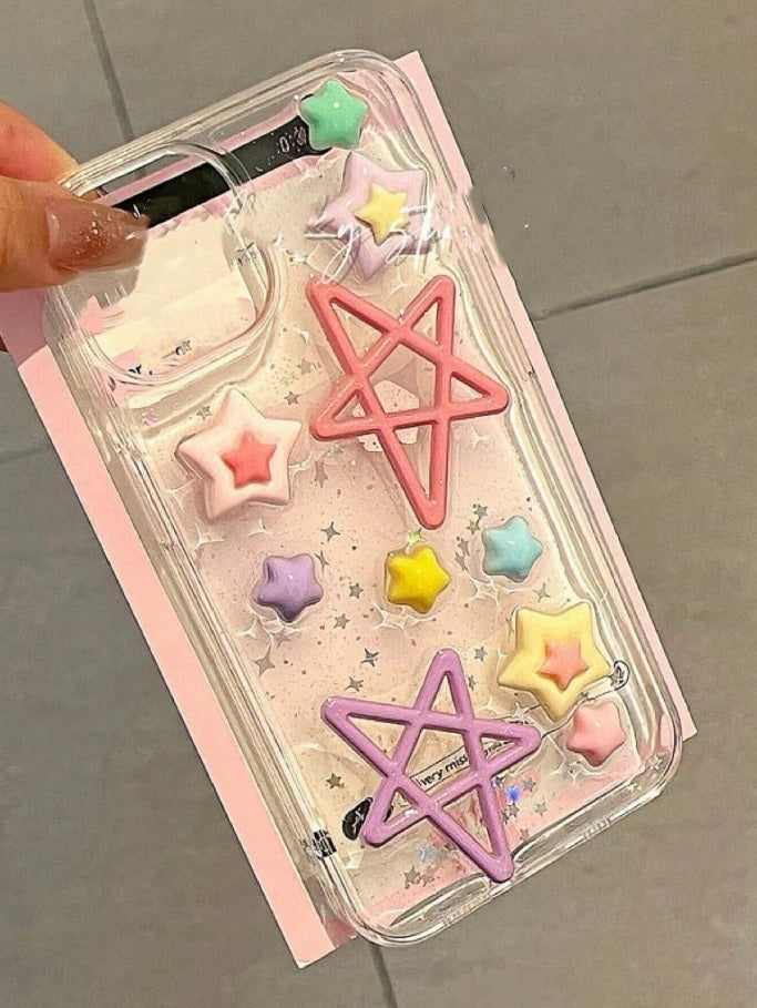 Luxury Translucent Rainbow Star Cute Resin Phone Case