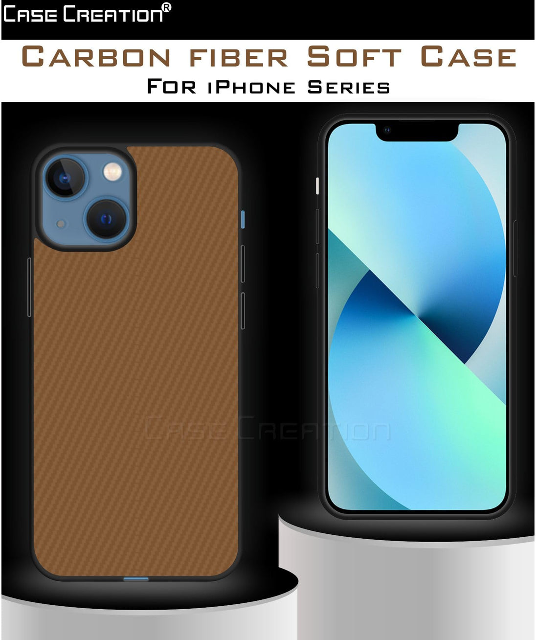 Carbon Fibre Texture Hard Leather Case Military Grade Drop Protection Rugged Armour Back Case - Brown