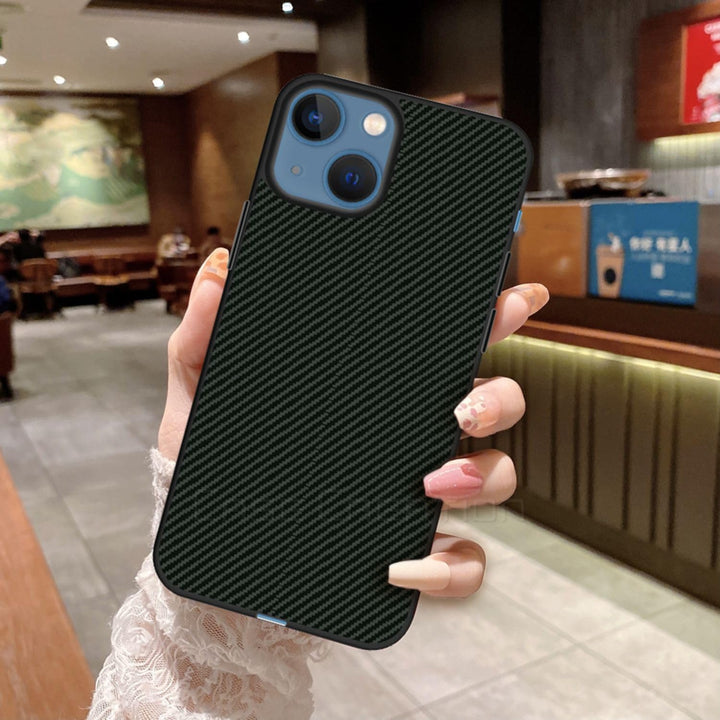 Carbon Fibre Texture Hard Leather Case Military Grade Drop Protection Rugged Armour Back Case - Olive Green