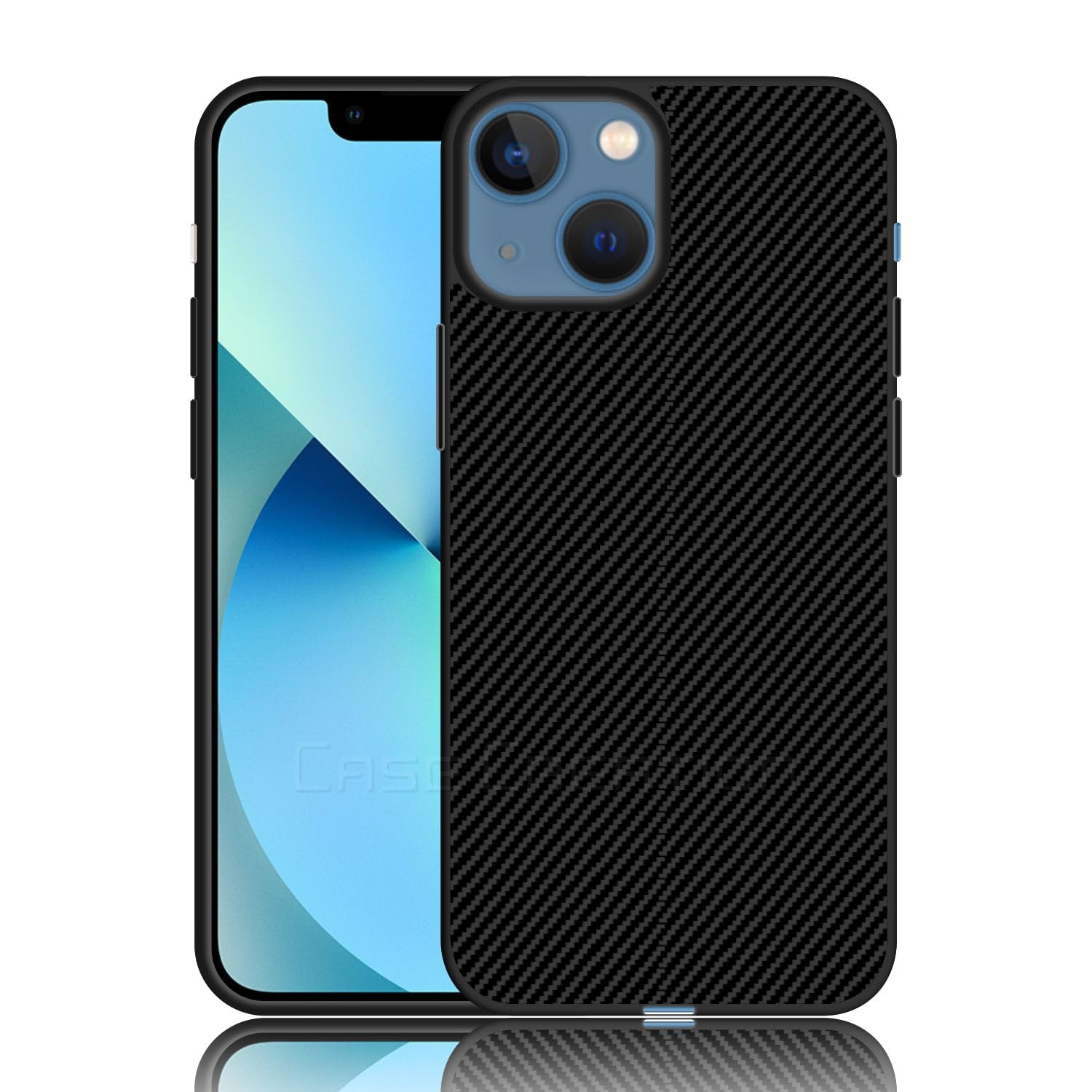 Carbon Fibre Texture Hard Leather Case Military Grade Drop Protection Rugged Armour Back Case - Black