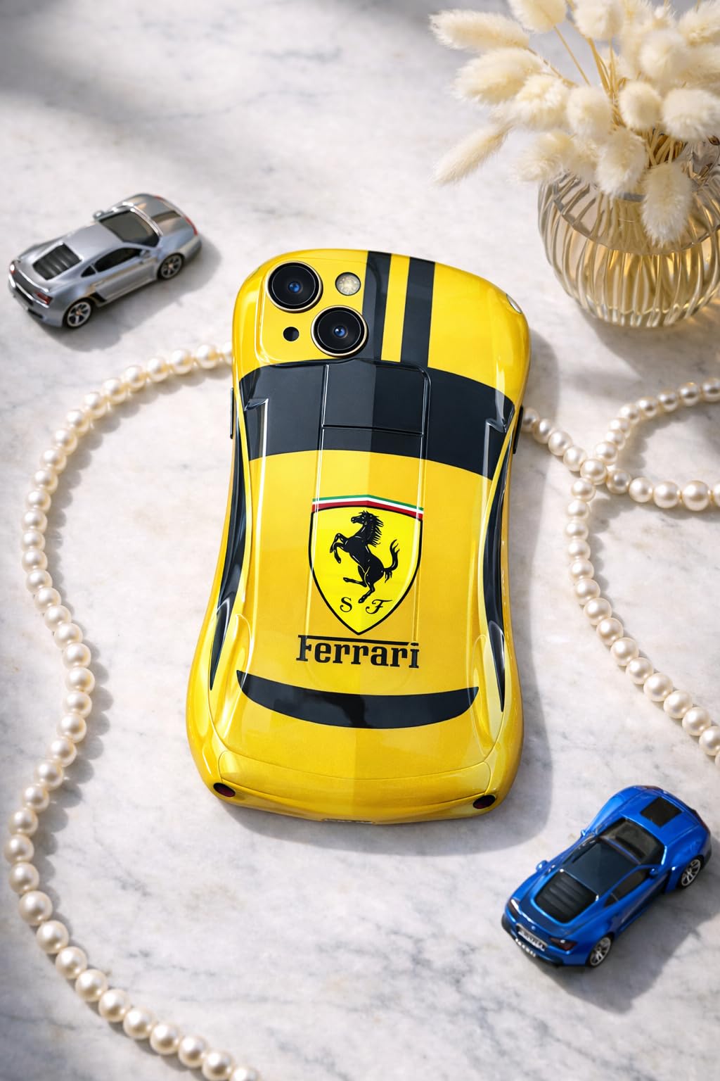 Premium Luxury Super Sports Car Phone Case Automotive Curvy 3D Racing Back Cover For Car Enthusiast - Speed Yellow