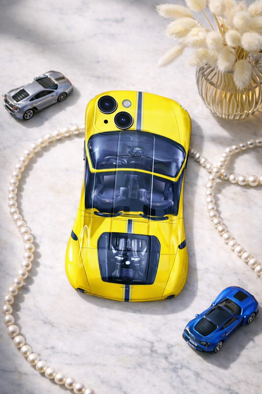 Premium Luxury Super Sports Car Phone Case Automotive Curvy 3D Racing Back Cover For Car Enthusiast - Shine Yellow