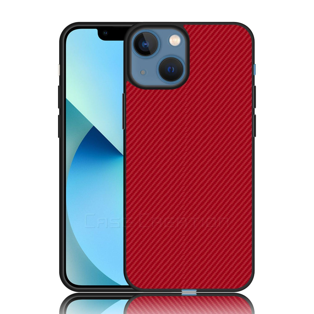 Carbon Fibre Texture Hard Leather Case Military Grade Drop Protection Rugged Armour Back Case - Red