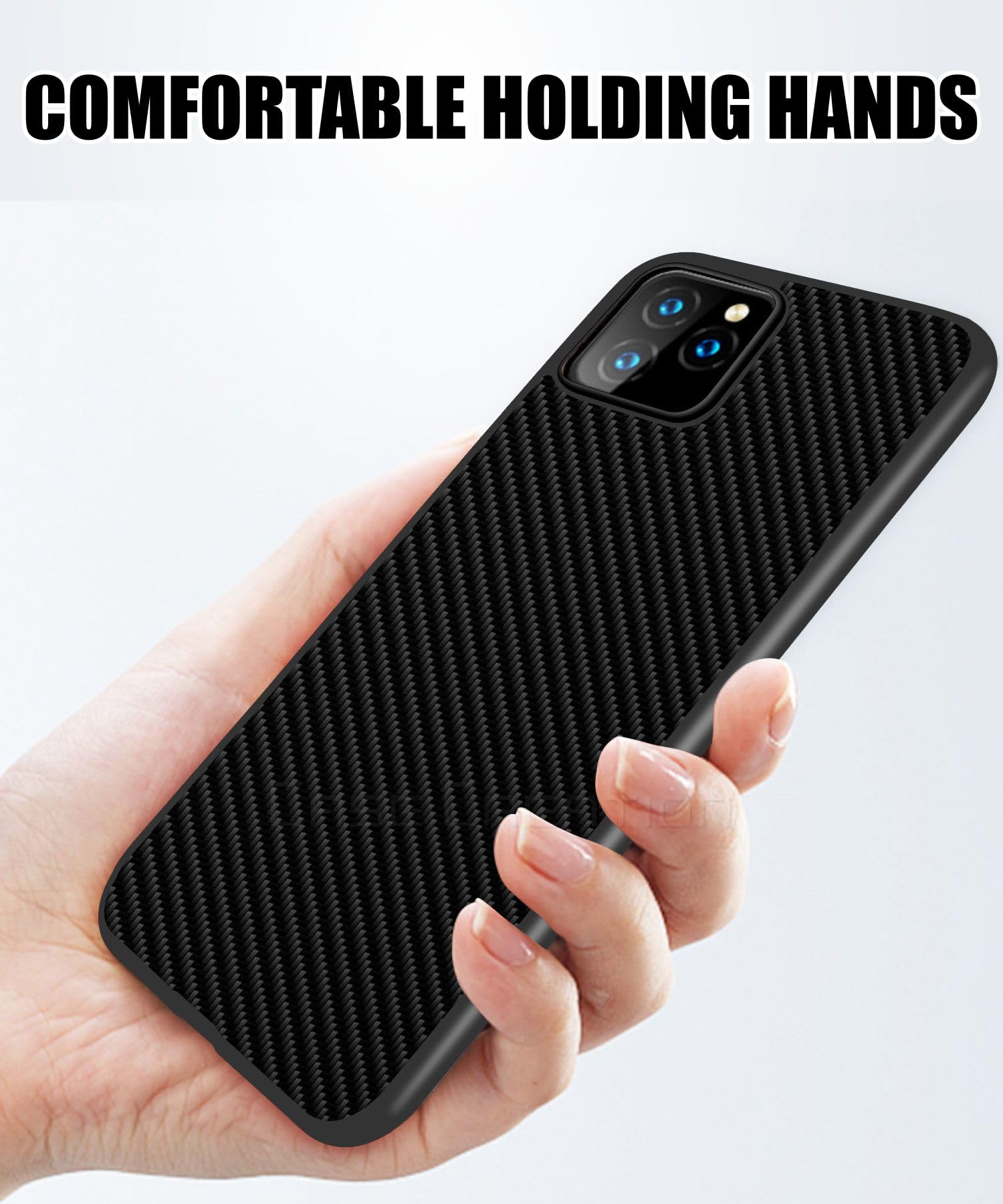 Carbon Fibre Texture Hard Leather Case Military Grade Drop Protection Rugged Armour Back Case - Black