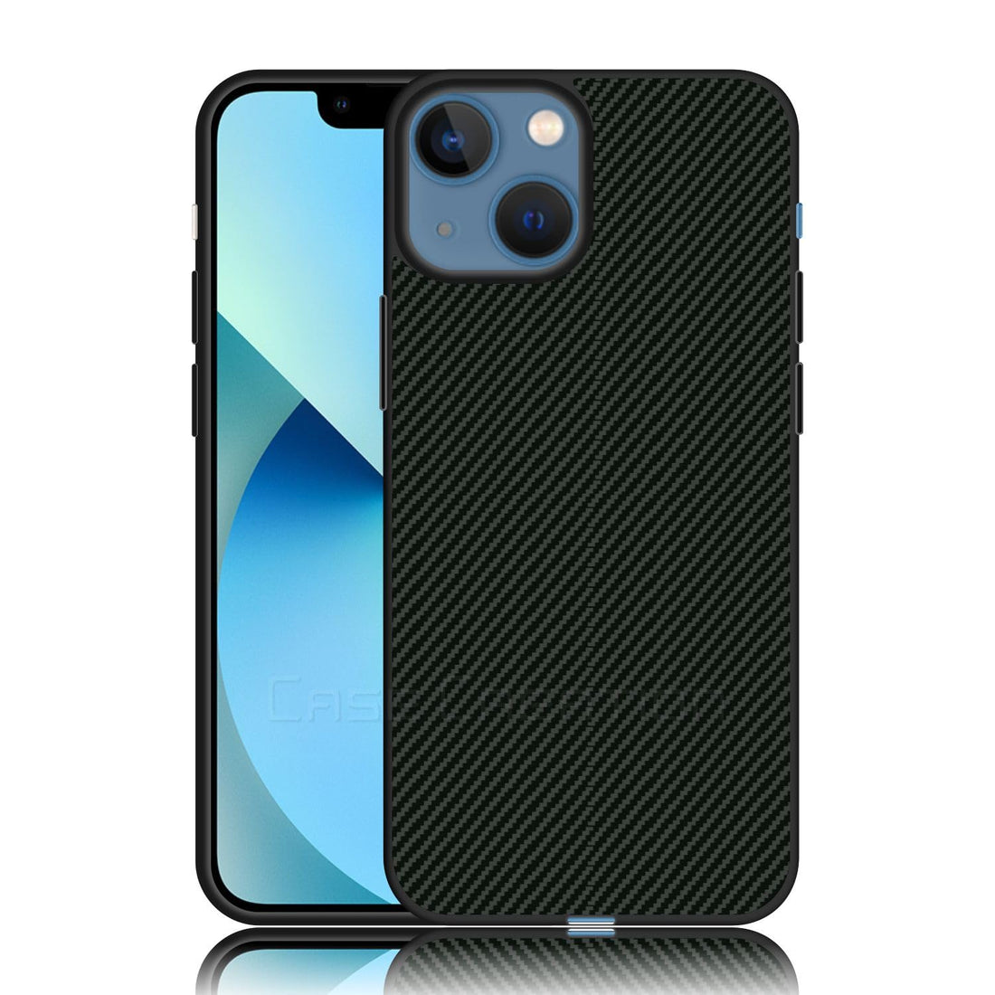 Carbon Fibre Texture Hard Leather Case Military Grade Drop Protection Rugged Armour Back Case - Olive Green
