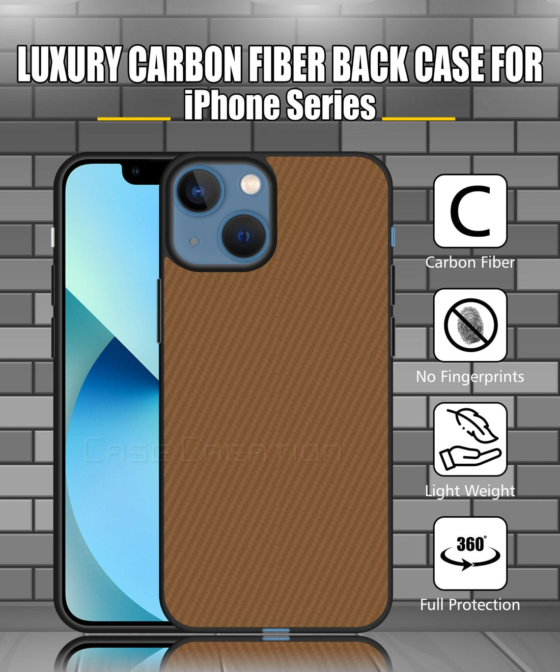 Carbon Fibre Texture Hard Leather Case Military Grade Drop Protection Rugged Armour Back Case - Brown