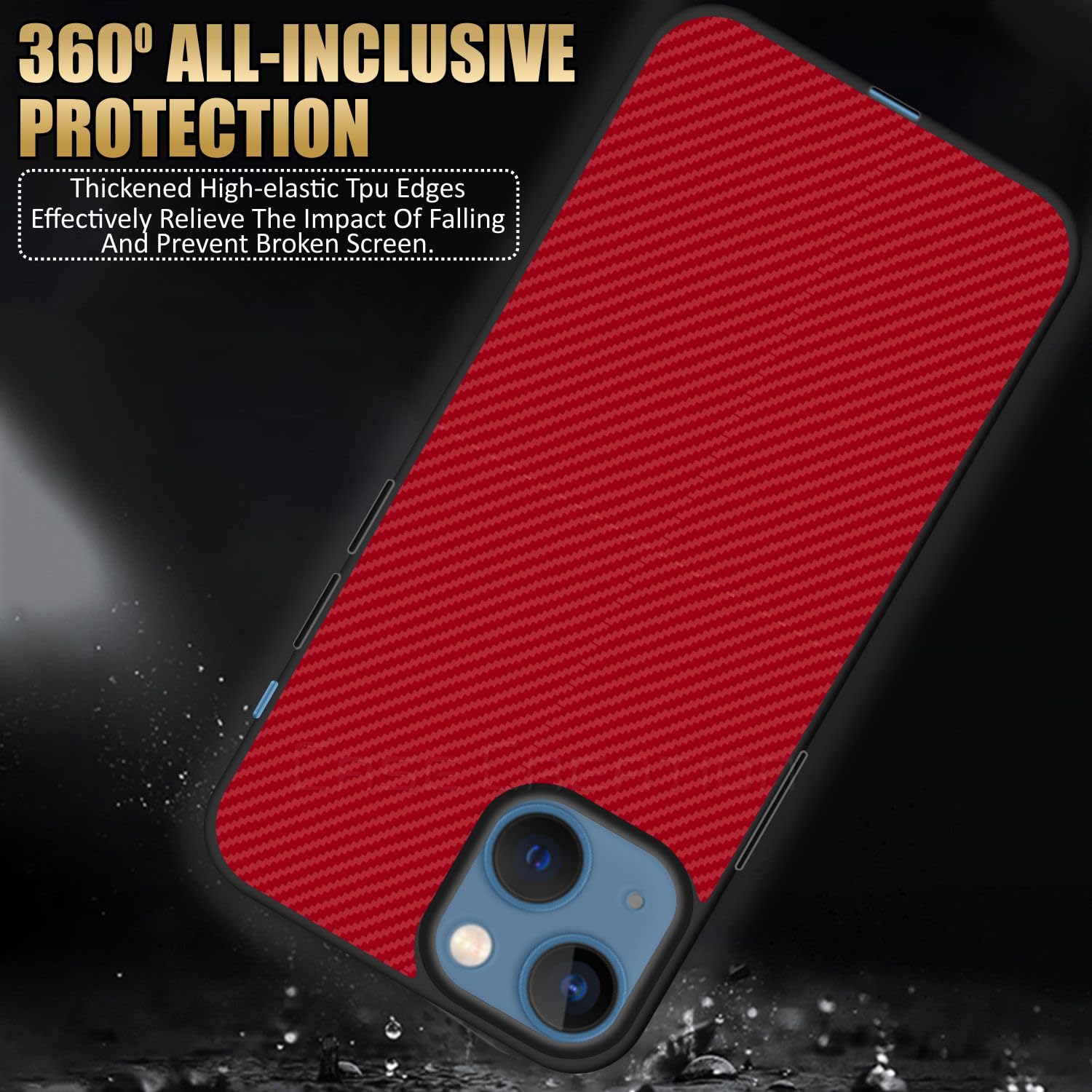 Carbon Fibre Texture Hard Leather Case Military Grade Drop Protection Rugged Armour Back Case - Red