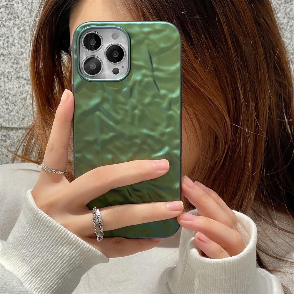 3D Foil Pleated Designer Wrinkle Glitter Sparkly Fashion Cover - Shinny Green