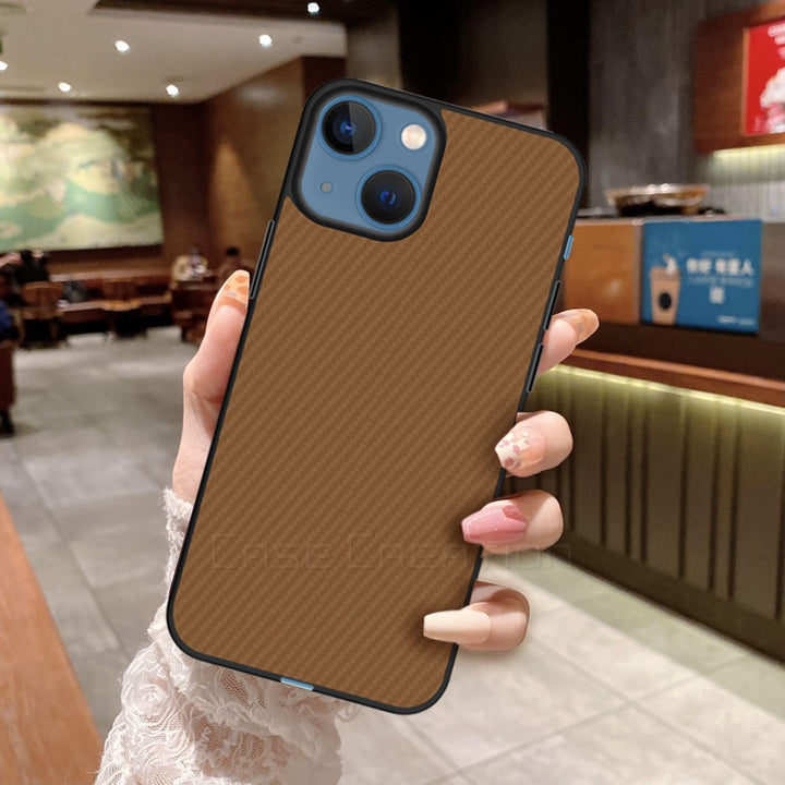 Carbon Fibre Texture Hard Leather Case Military Grade Drop Protection Rugged Armour Back Case - Brown