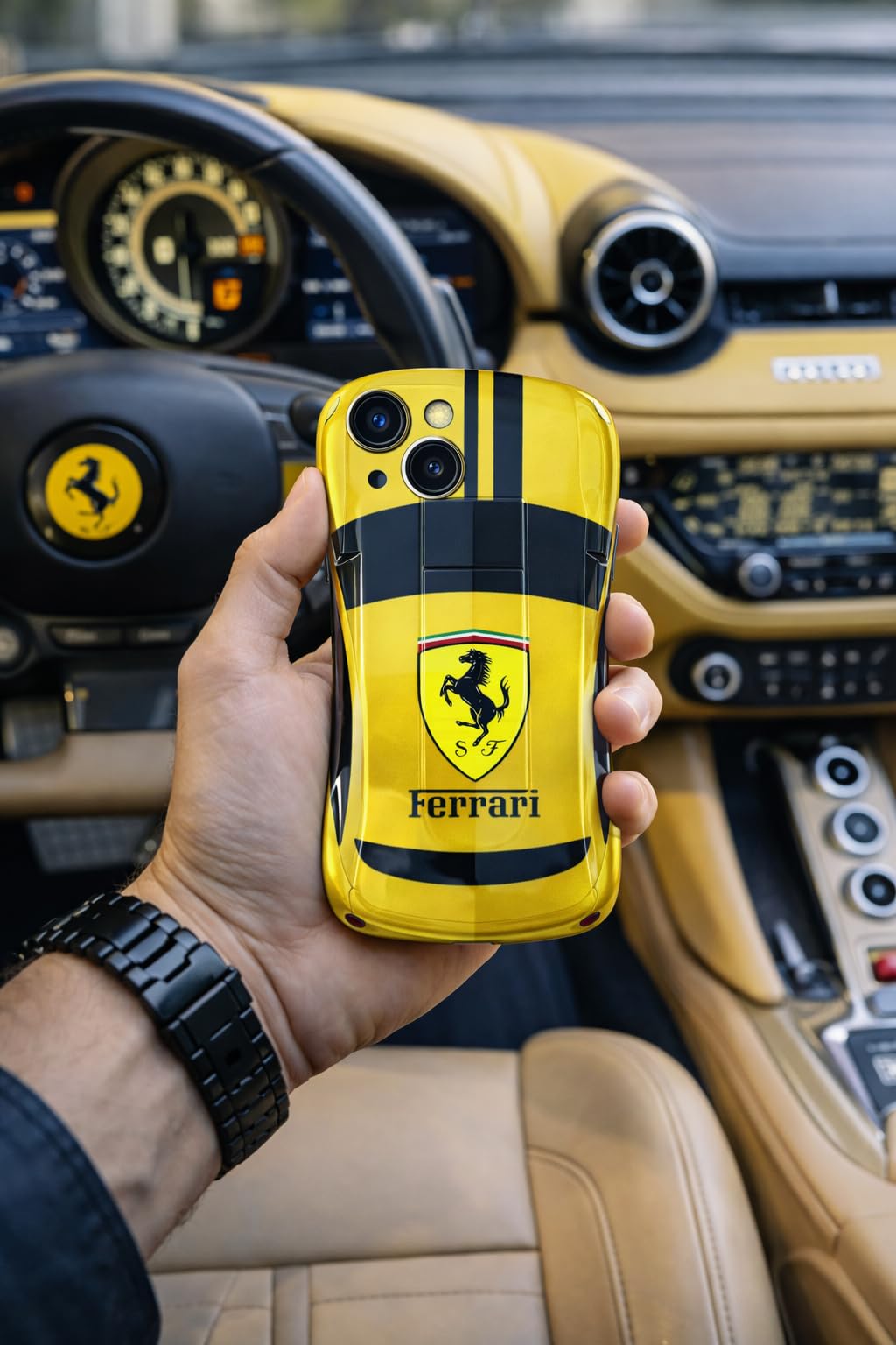 Premium Luxury Super Sports Car Phone Case Automotive Curvy 3D Racing Back Cover For Car Enthusiast - Speed Yellow
