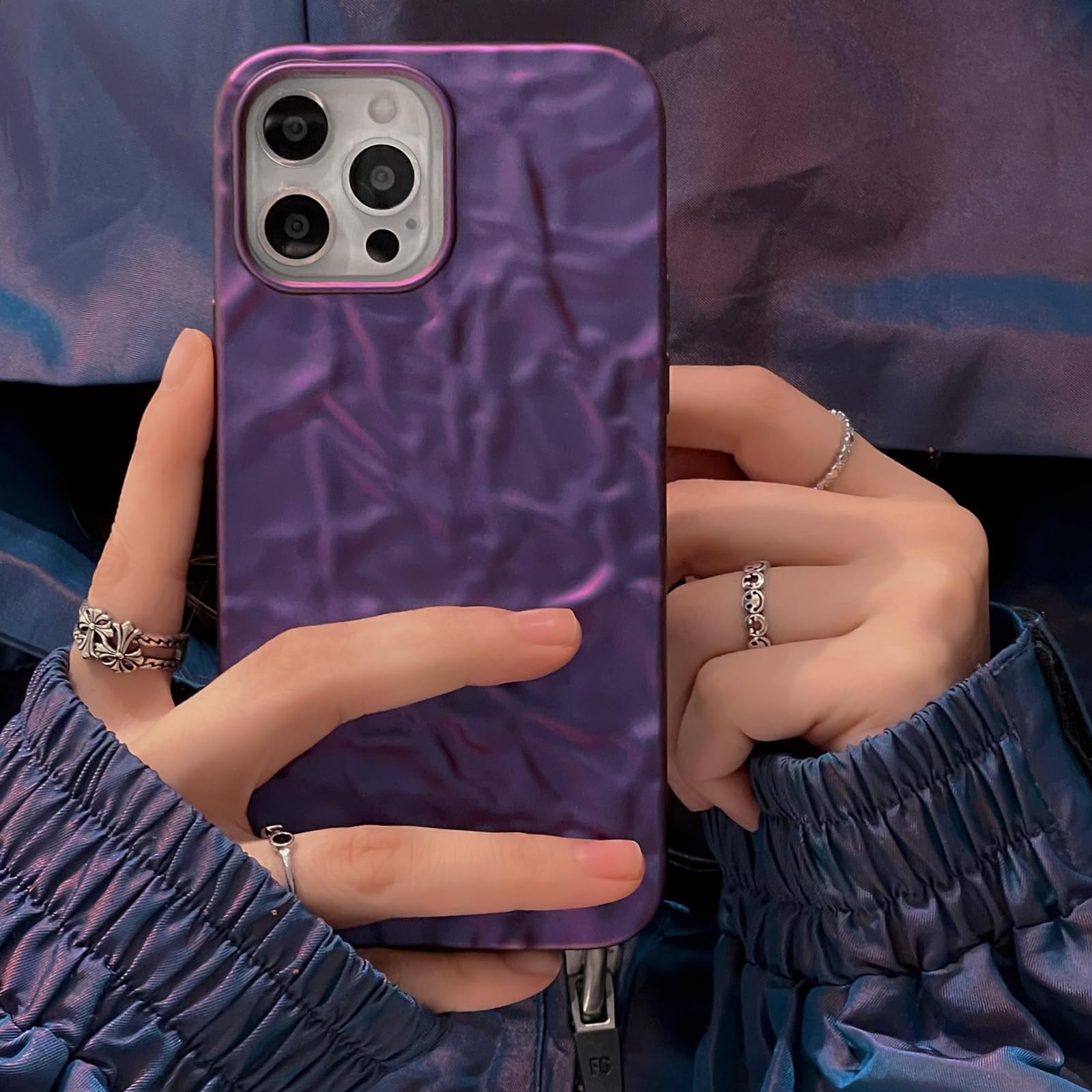 3D Foil Pleated Designer Wrinkle Glitter Sparkly Fashion Cover - Shinny Purple