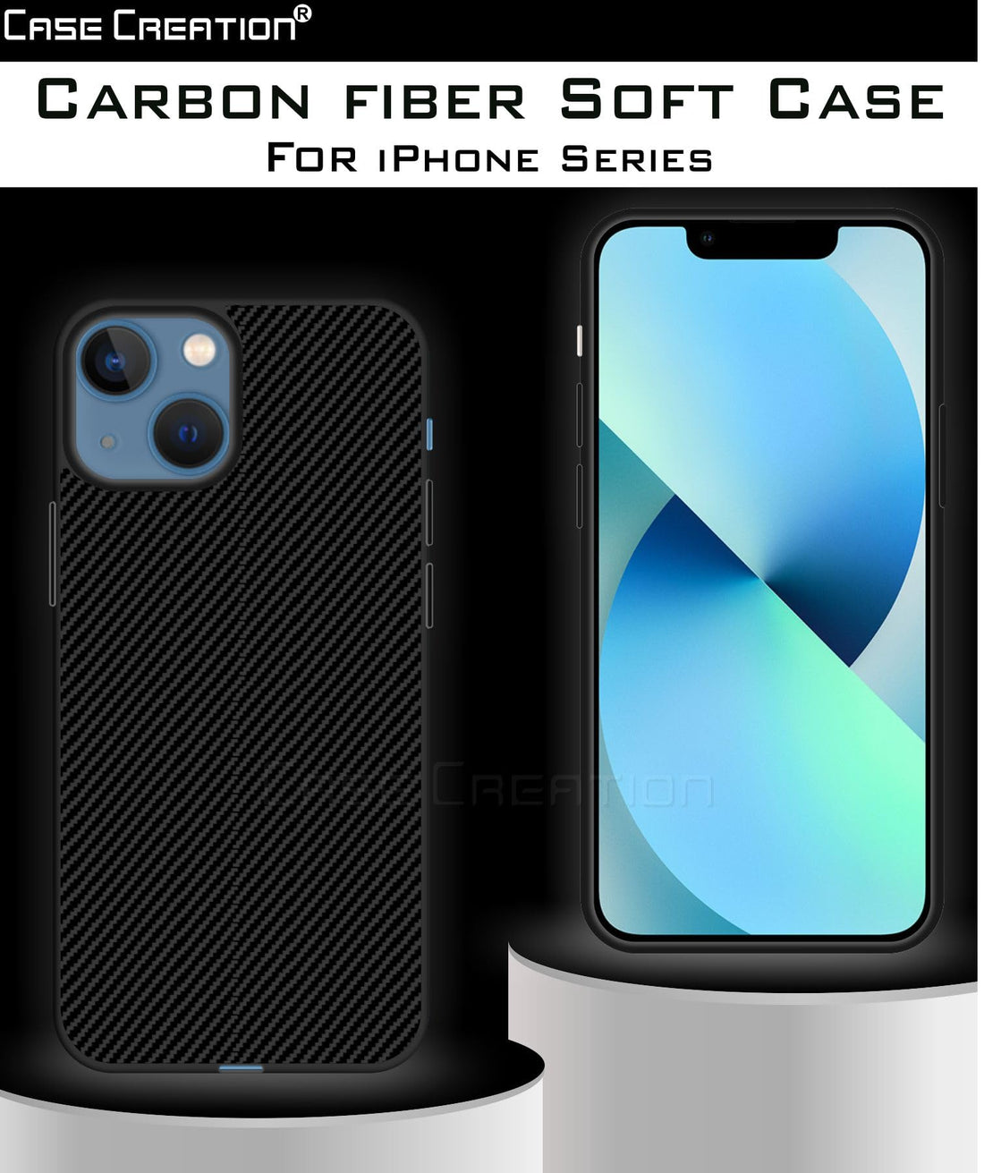 Carbon Fibre Texture Hard Leather Case Military Grade Drop Protection Rugged Armour Back Case - Black
