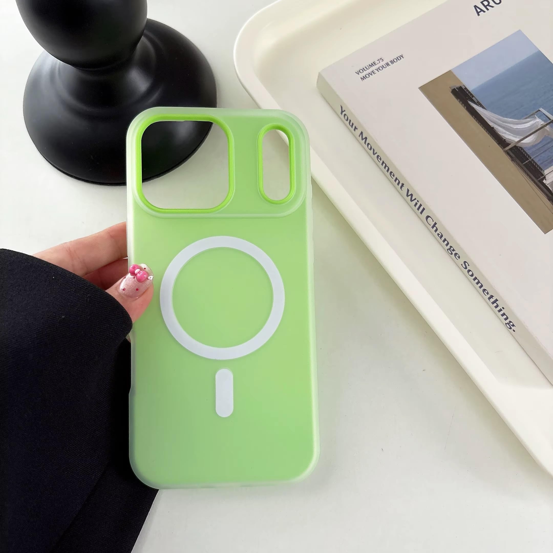 Detachable 2-in-1 Ultra-Hybrid Translusent Neon Back Case Magnetic Magsafe Charging Compatible Pastel Slim Cover - Green