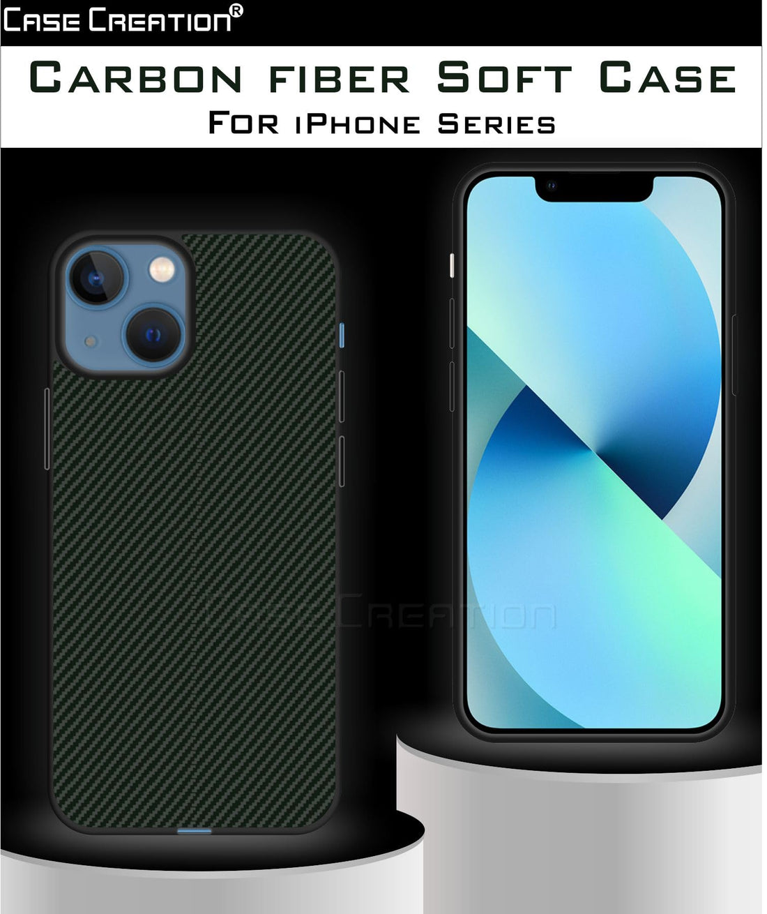 Carbon Fibre Texture Hard Leather Case Military Grade Drop Protection Rugged Armour Back Case - Olive Green