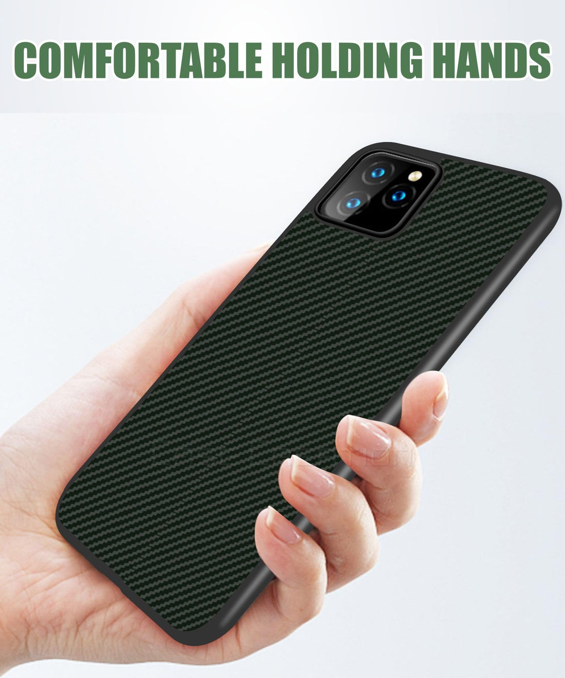 Carbon Fibre Texture Hard Leather Case Military Grade Drop Protection Rugged Armour Back Case - Olive Green
