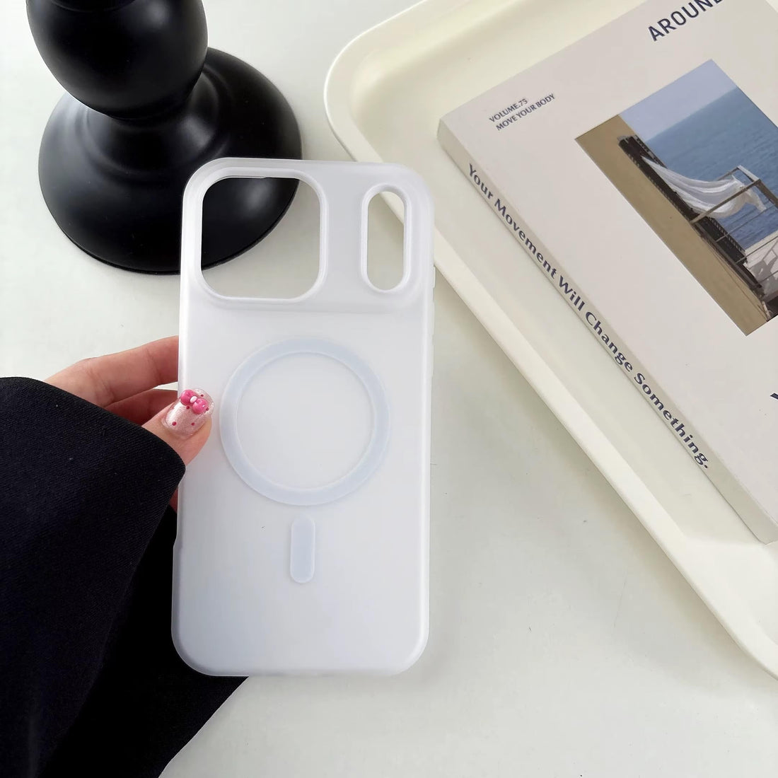 Detachable 2-in-1 Ultra-Hybrid Translusent Neon Back Case Magnetic Magsafe Charging Compatible Pastel Slim Cover - White