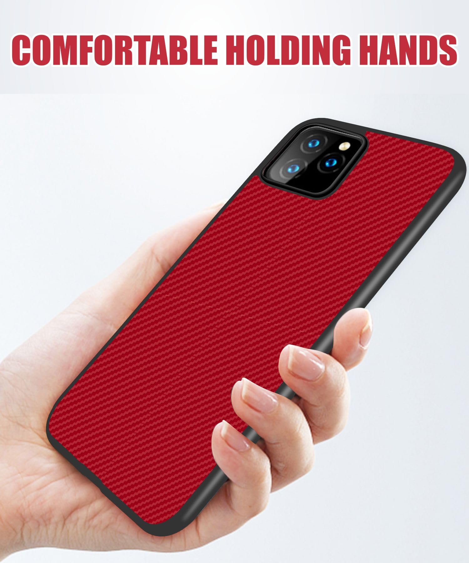 Carbon Fibre Texture Hard Leather Case Military Grade Drop Protection Rugged Armour Back Case - Red