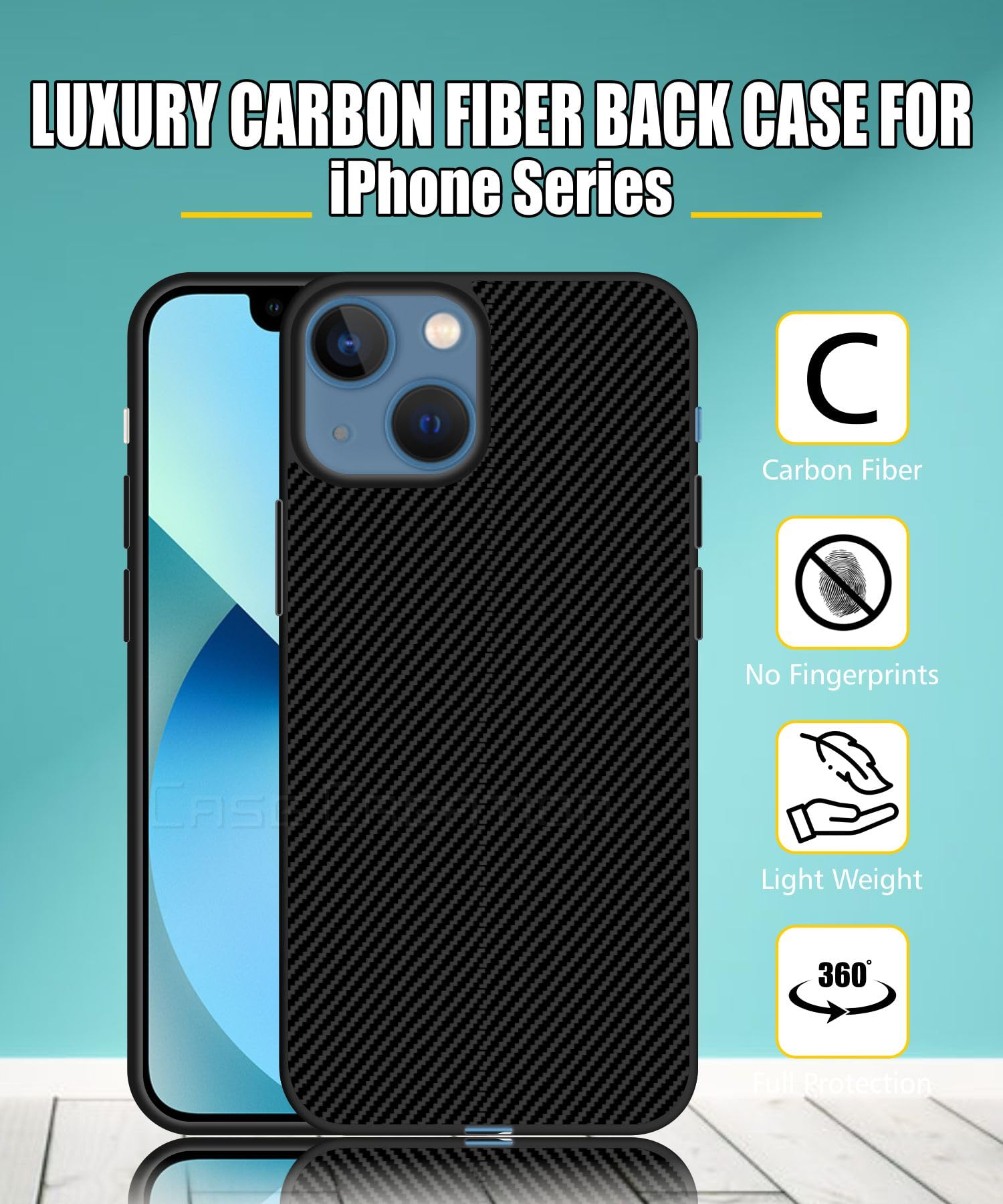 Carbon Fibre Texture Hard Leather Case Military Grade Drop Protection Rugged Armour Back Case - Black