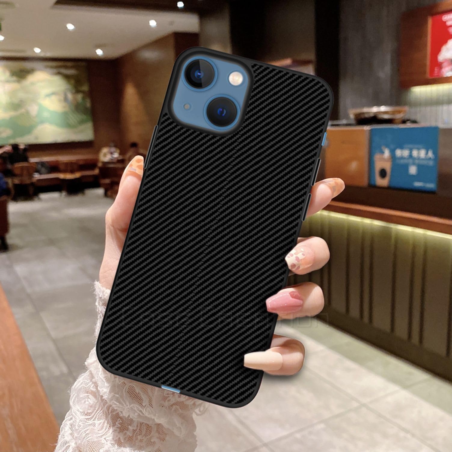 Carbon Fibre Texture Hard Leather Case Military Grade Drop Protection Rugged Armour Back Case - Black