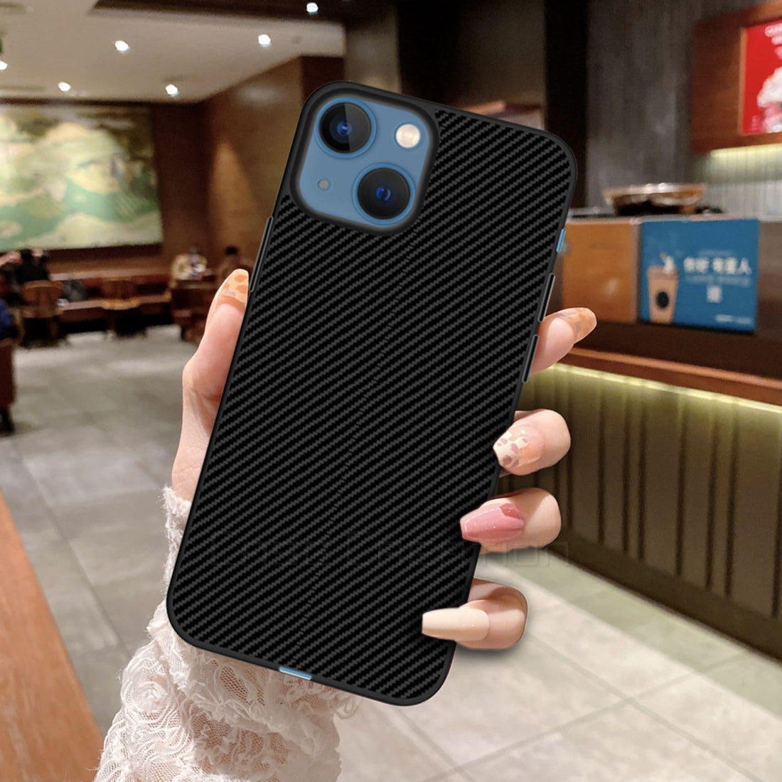 Carbon Fibre Texture Hard Leather Case Military Grade Drop Protection Rugged Armour Back Case - Black