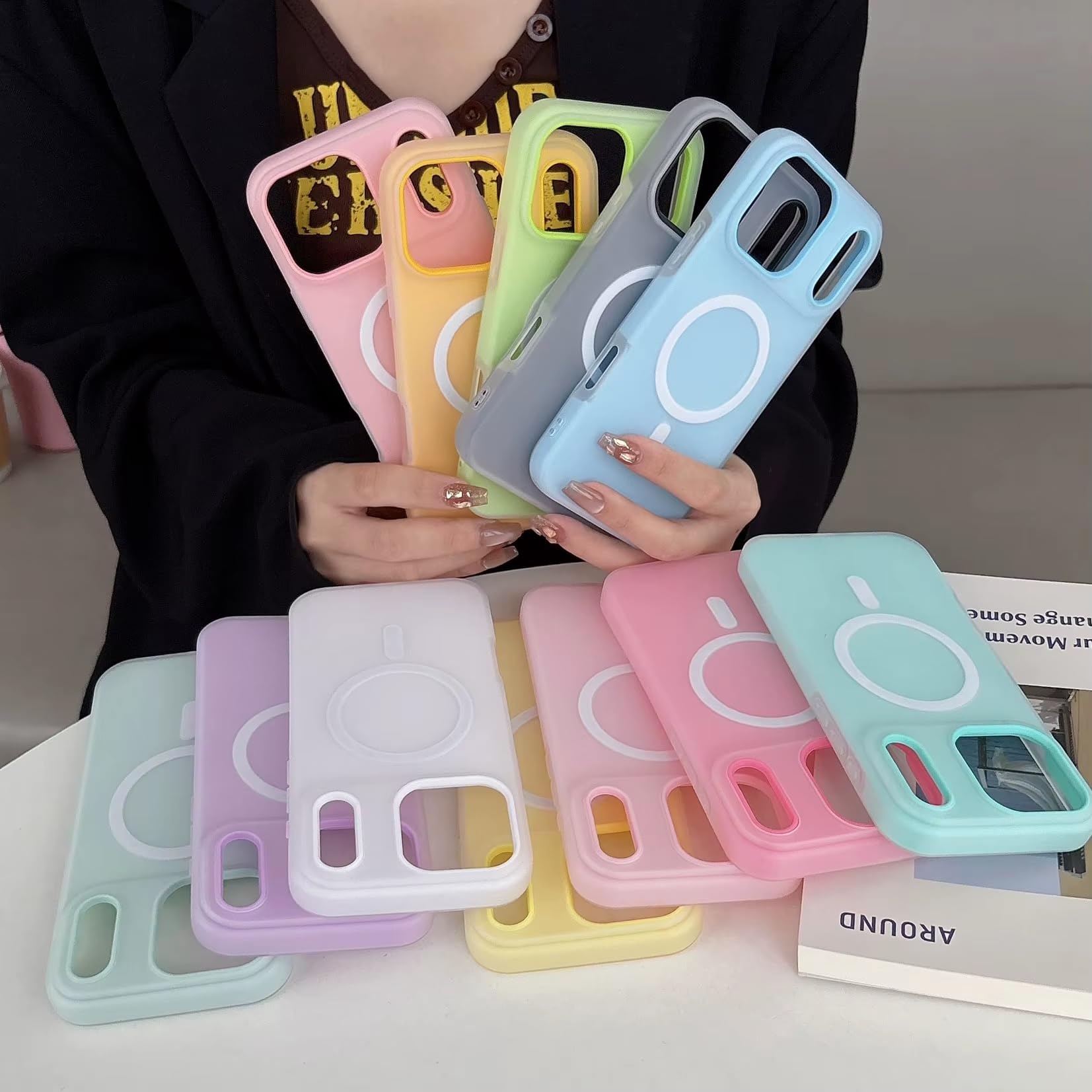 Detachable 2-in-1 Ultra-Hybrid Translusent Neon Back Case Magnetic Magsafe Charging Compatible Pastel Slim Cover - White