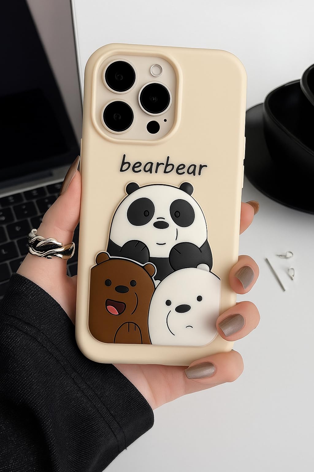 3D Cute Bear Teddy Cartoon Cool Case  With Pop Phone Holder For Panda Lover