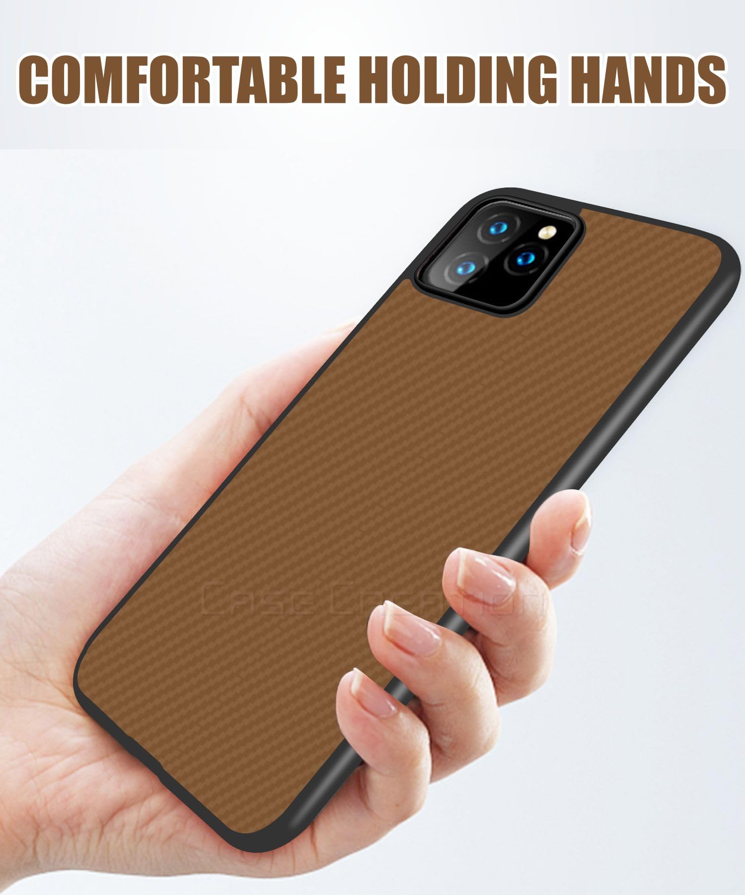 Carbon Fibre Texture Hard Leather Case Military Grade Drop Protection Rugged Armour Back Case - Brown