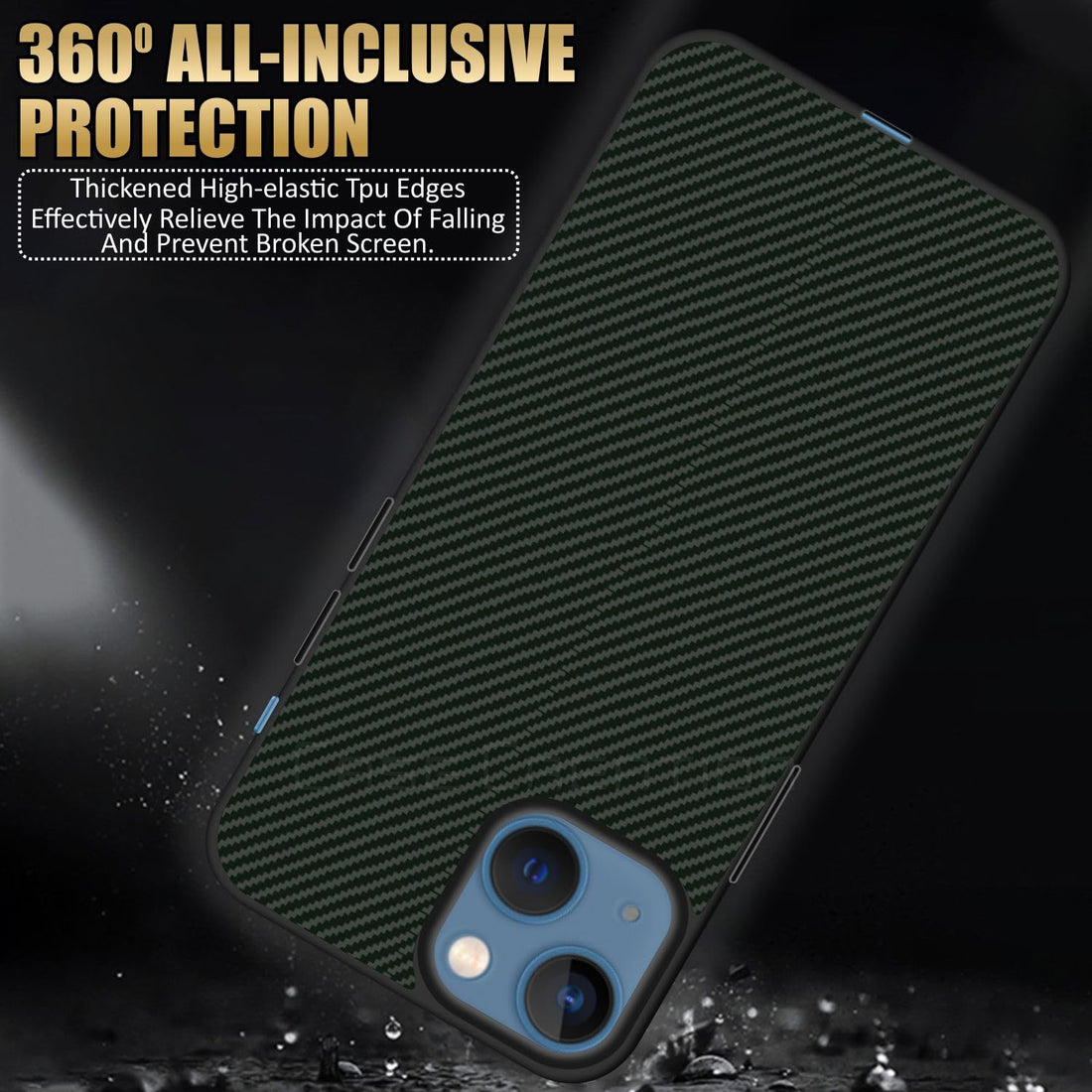 Carbon Fibre Texture Hard Leather Case Military Grade Drop Protection Rugged Armour Back Case - Olive Green