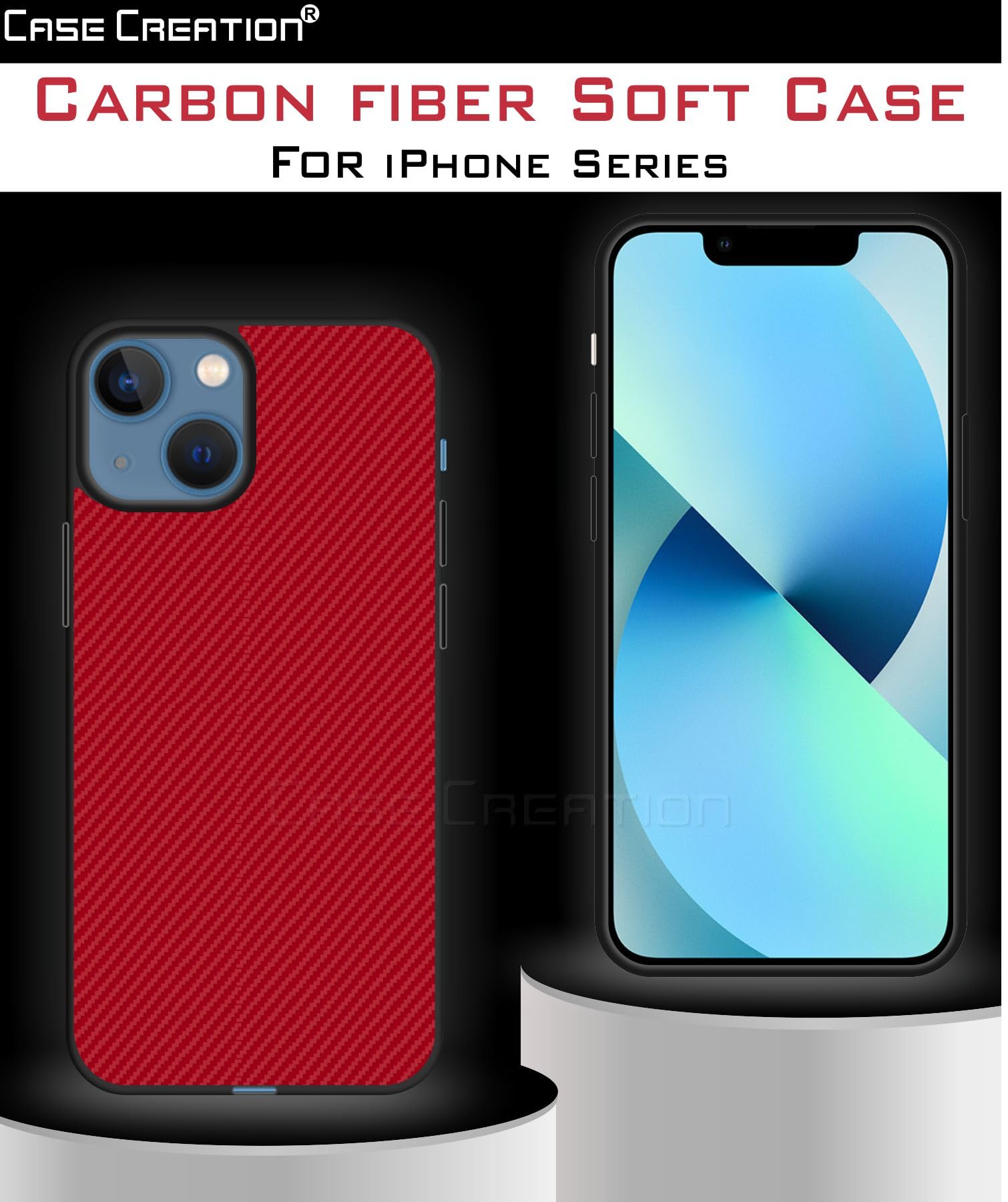 Carbon Fibre Texture Hard Leather Case Military Grade Drop Protection Rugged Armour Back Case - Red