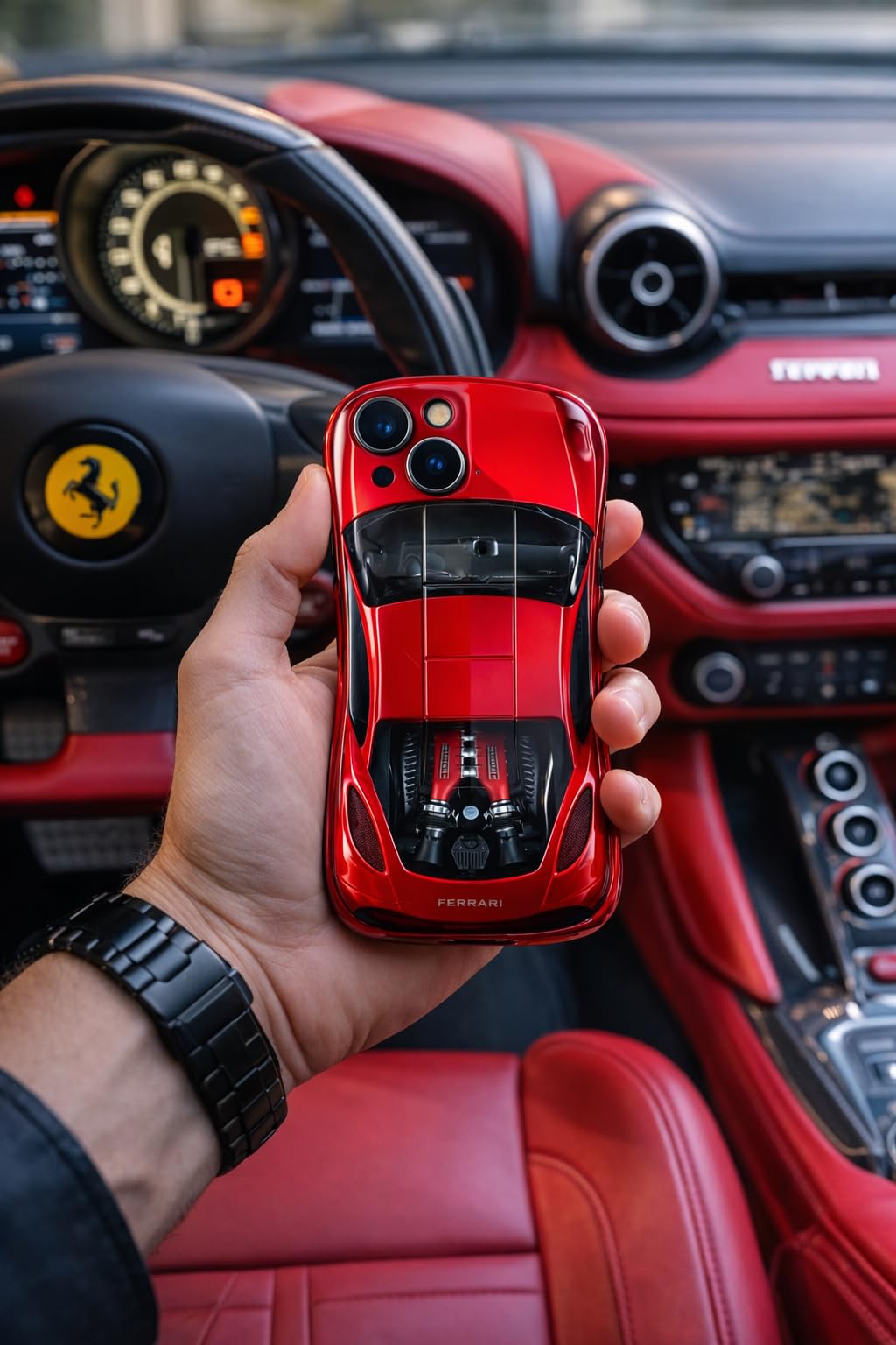 Premium Luxury Super Sports Car Phone Case Automotive Curvy 3D Racing Back Cover For Car Enthusiast - Shine Red