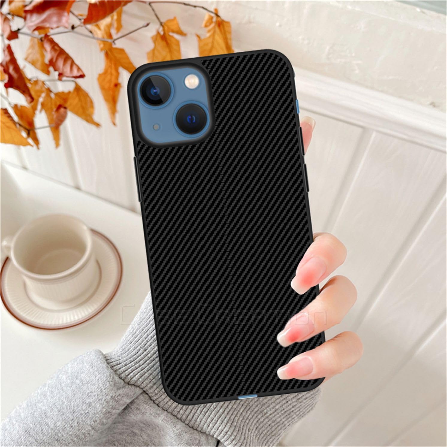 Carbon Fibre Texture Hard Leather Case Military Grade Drop Protection Rugged Armour Back Case - Black