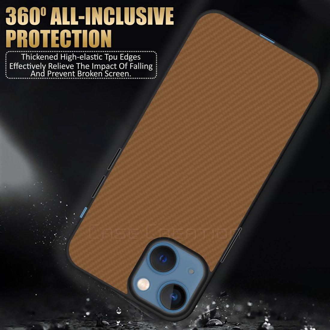 Carbon Fibre Texture Hard Leather Case Military Grade Drop Protection Rugged Armour Back Case - Brown