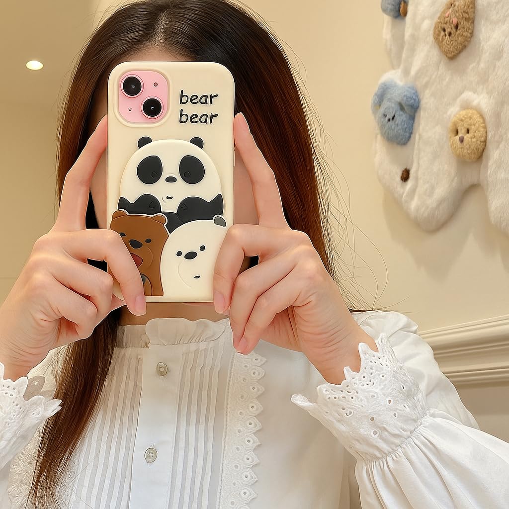 3D Cute Bear Teddy Cartoon Cool Case  With Pop Phone Holder For Panda Lover
