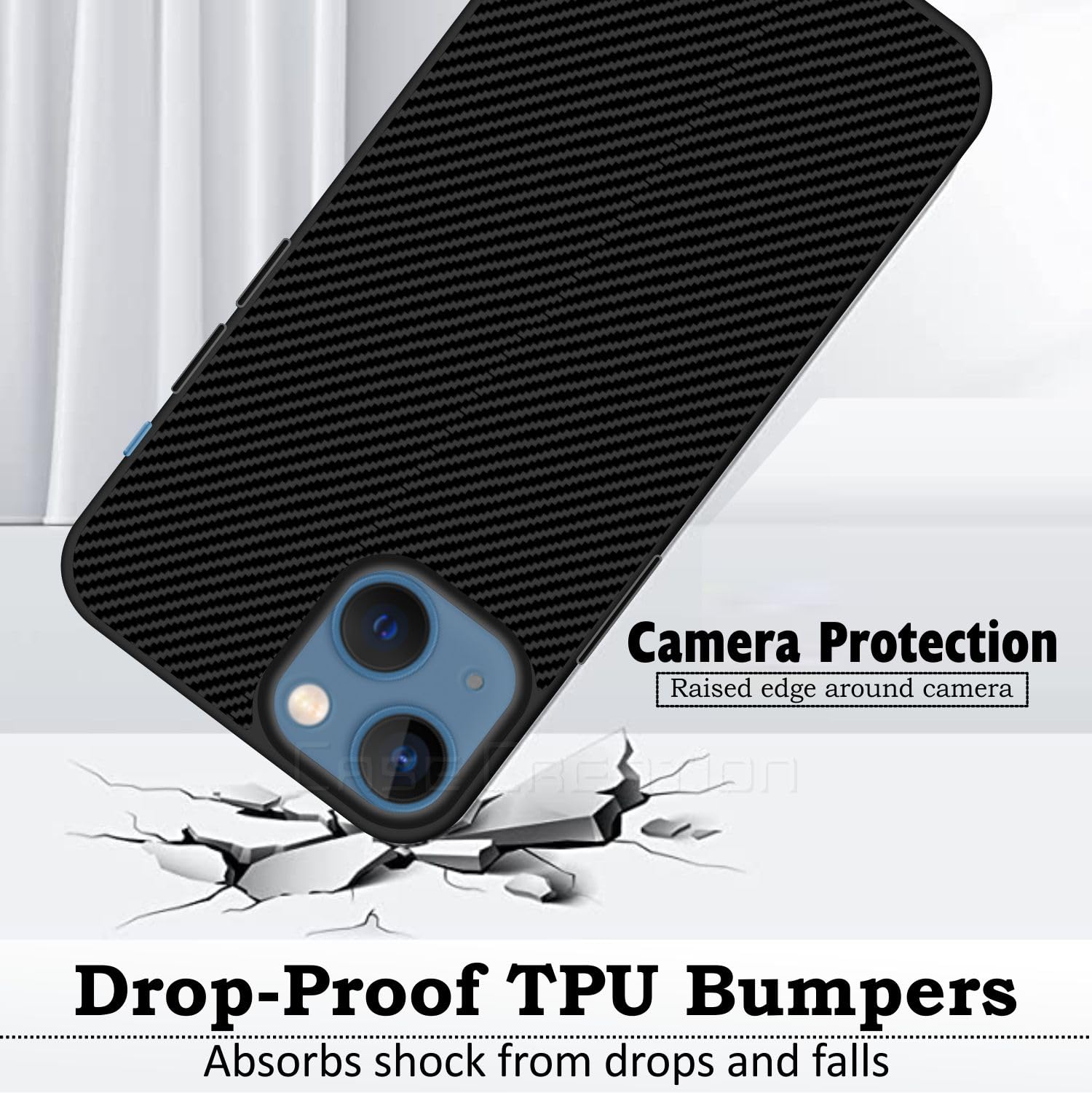Carbon Fibre Texture Hard Leather Case Military Grade Drop Protection Rugged Armour Back Case - Black