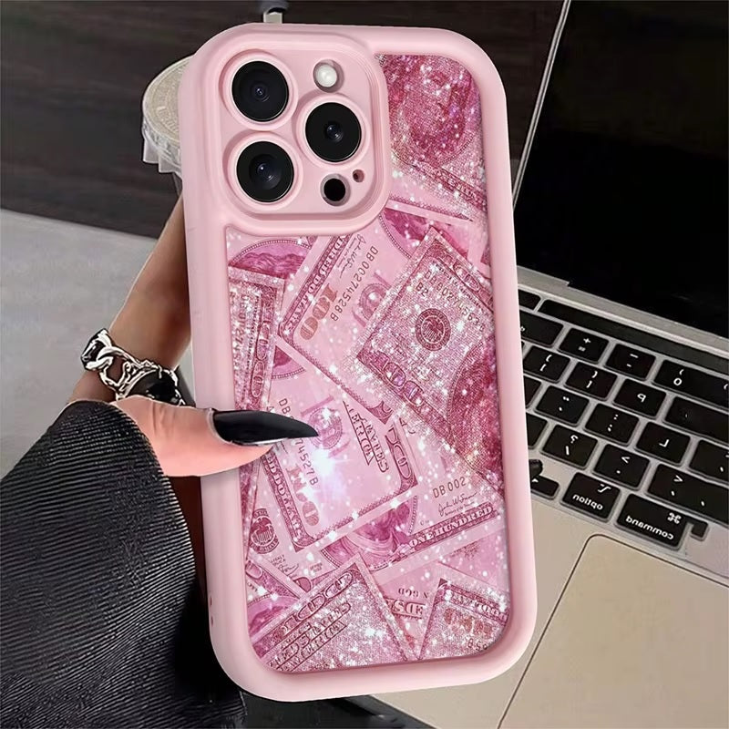 3D Cute Hot Money Dollar Pastel Pink Glittery Banknote Design  Aesthetic Case